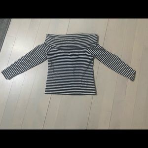 J Crew navy white stripe boat neck long sleeve tee